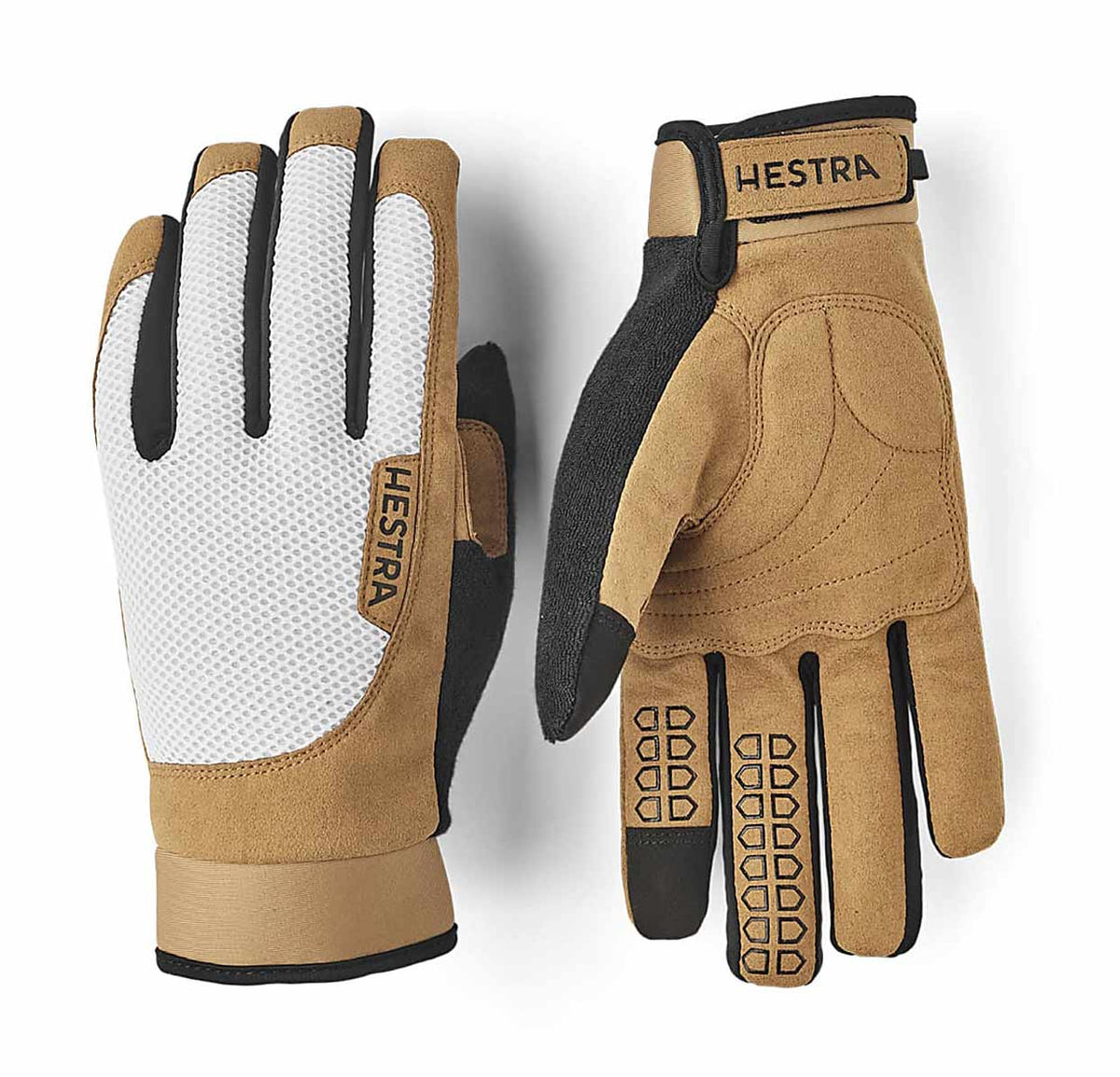 Hestra Bike Long Sr. 5-Finger Gloves - White/Tan/Black 2024